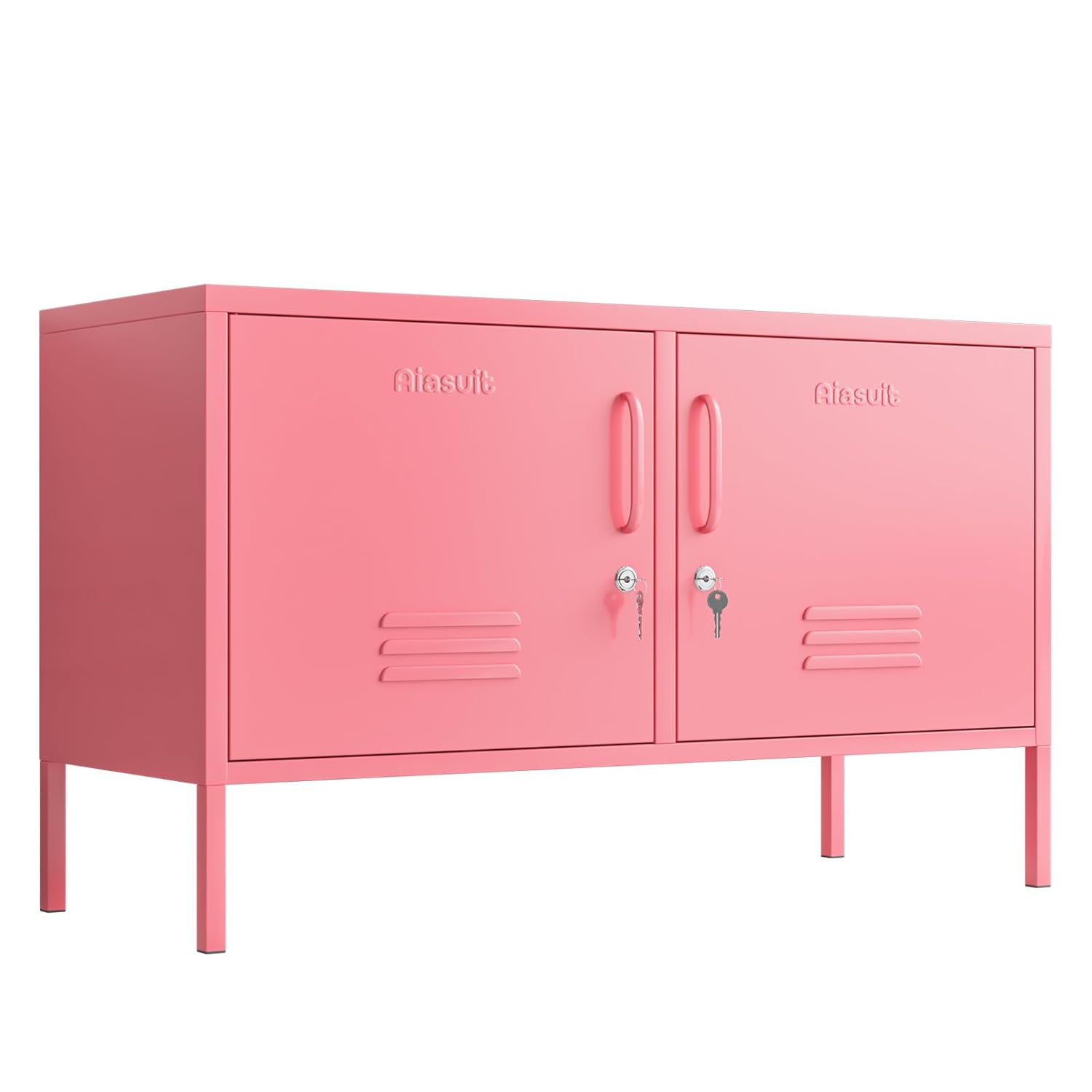 2 Doors Metal Storage Cabinet Multifunction lockers Modern TV Stand Large Space Adjustable Bedroom Locker Red Size: 23.62”H x 39.37”W x 14.96”D