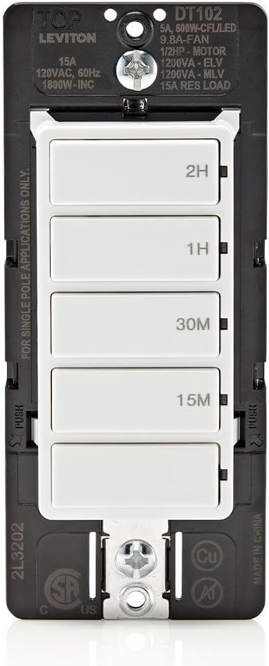 White Digital In-Wall Countdown Timer Switch with Push Buttons