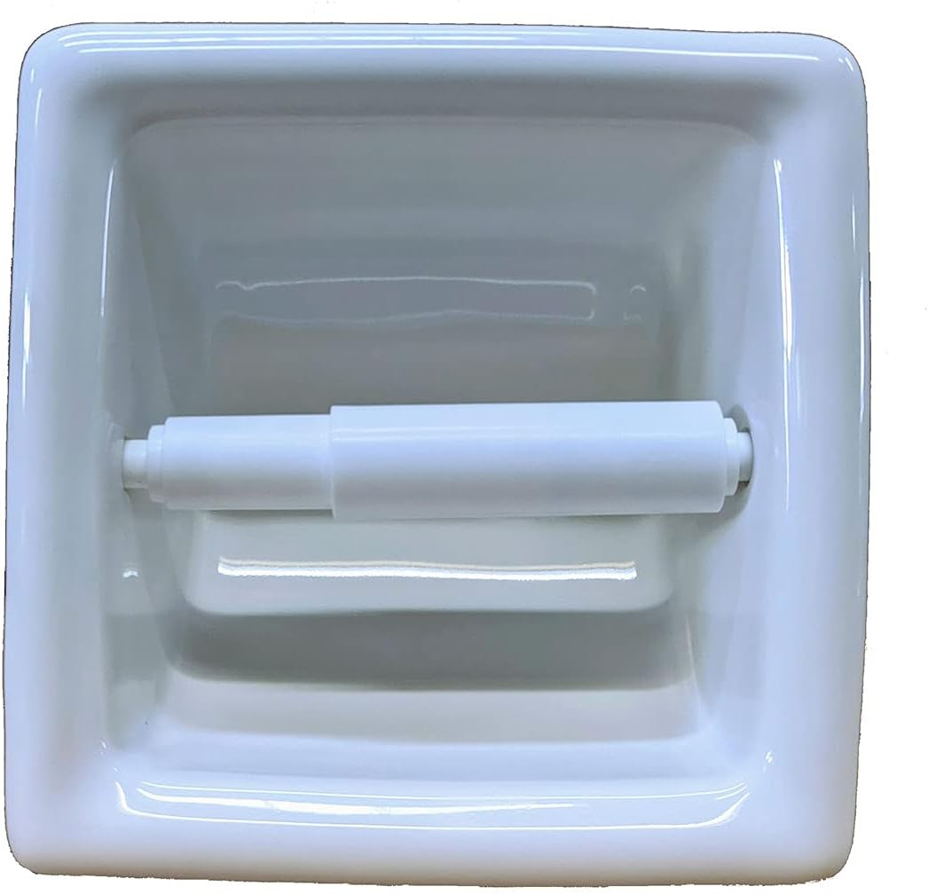 Porcelain Recess Niche Tissue Toilet Paper Holder - White Glossy - Approx 6"x6" - Bathroom Shower Premade
