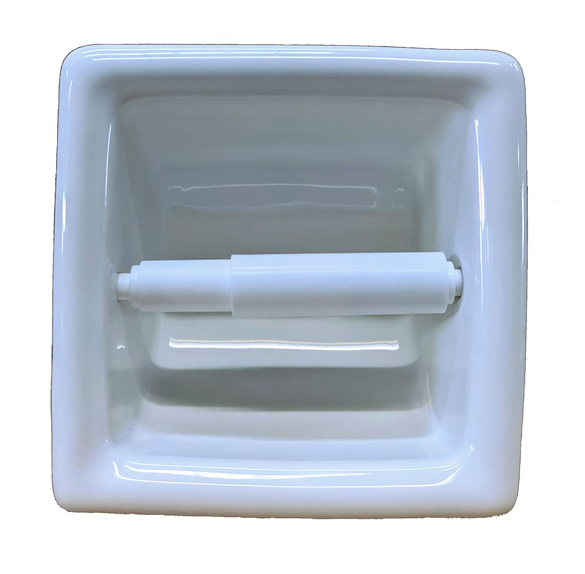 Porcelain Recess Niche Tissue Toilet Paper Holder - White Glossy - Approx 6"x6" - Bathroom Shower Premade