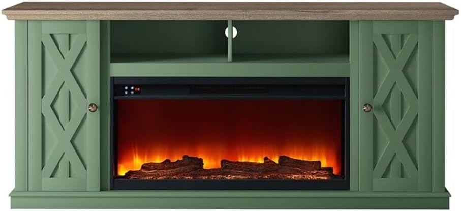 LIVILAND 68 in. TV Stand Media Console for TV up to 75 in. w/ Fireplace - Green