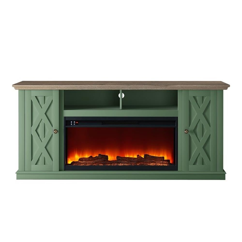 LIVILAND 68 in. TV Stand Media Console for TV up to 75 in. w/ Fireplace - Green