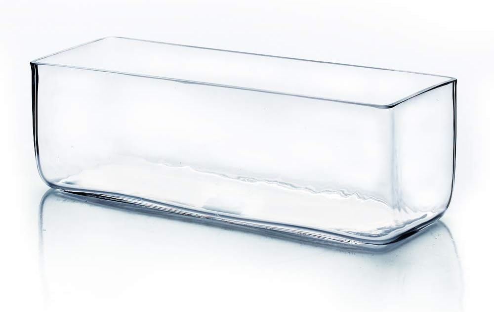 WGV Rectangle Block Glass Vase, Width 4", Length 12", Height 4", Clear Long Floral Container, Candle Holder for Home Office Wedding Decor, 1 Piece