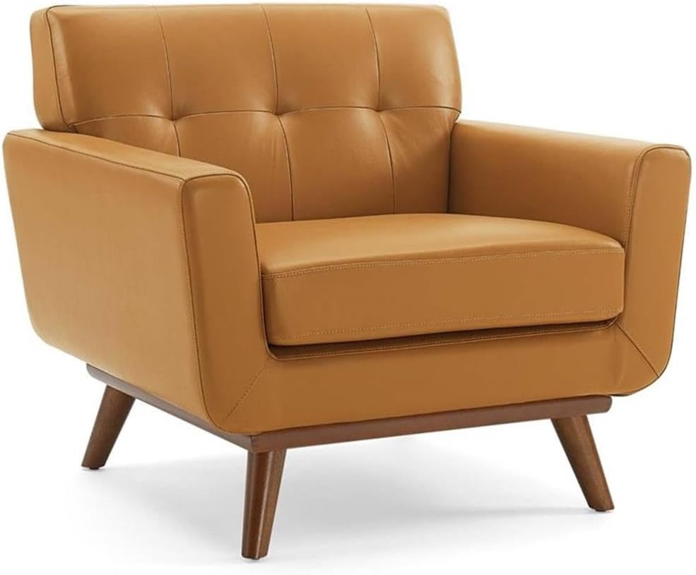 Modway Engage Top-Grain Leather Living Room Accent Armchair in Tan
