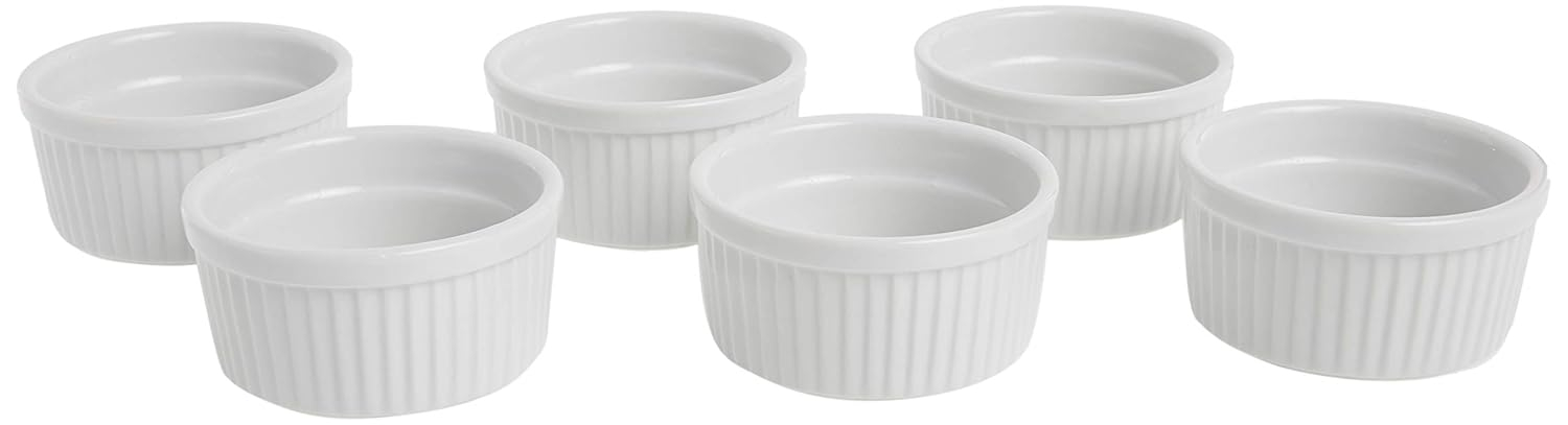 White Porcelain Ramekins Set of 6 for Baking and Serving