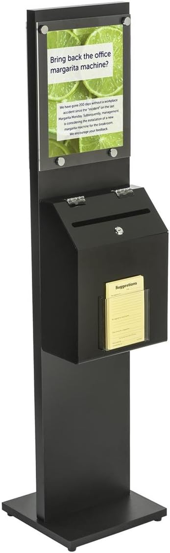 Displays2go SSB812BKBK Locking Suggestion Box Station, 8.5x11-Inch Sign Holder, Floor Standing, Black