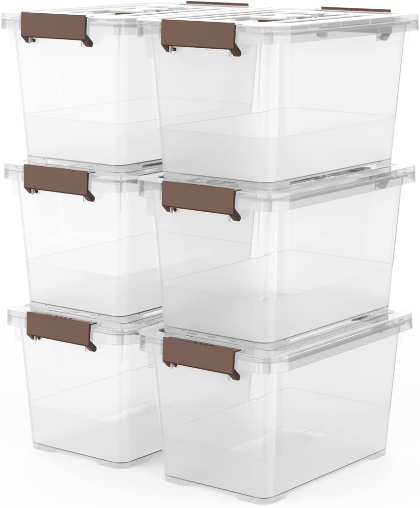 Clear Stackable Plastic Storage Boxes with Lids, 6-Pack, 5 Liters