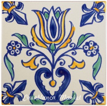 Casablanca Market Mediterranean 4'' x 4'' Hand Painted Ceramic Decorative Accent Tile
