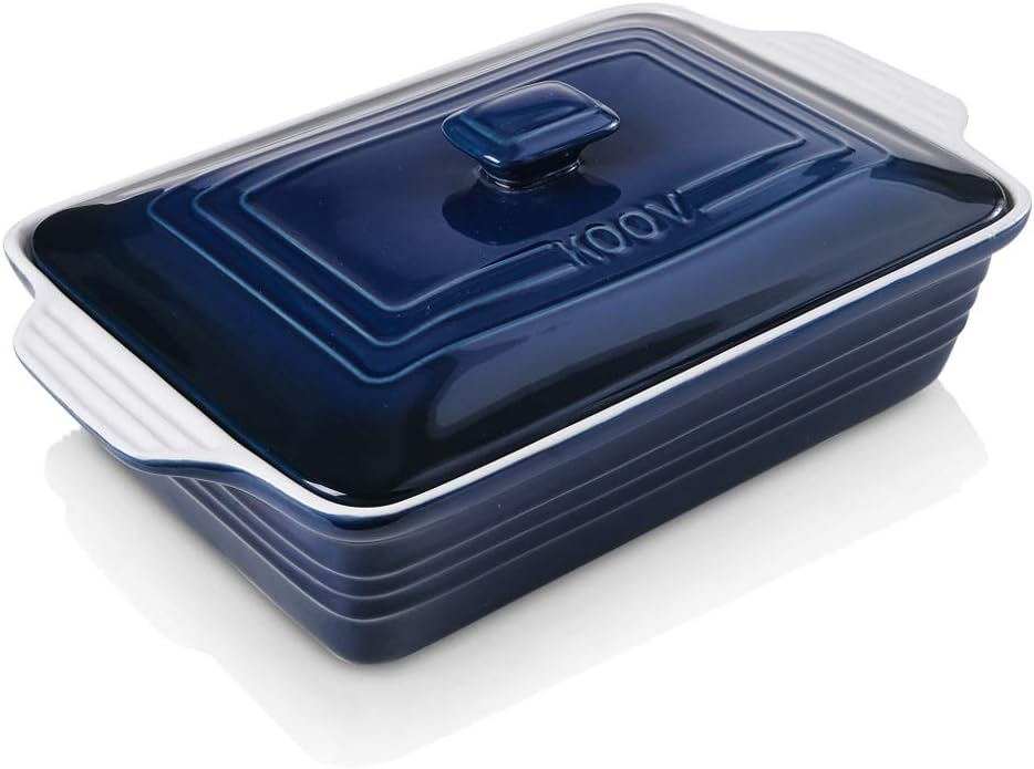 Ceramic Casserole Dish With Lid, Covered Rectangular Set, Lasagna Pan for Cooking, Baking Dish for Dinner, 9 x 13 Inches, Gradient Series (Gradient Blue)