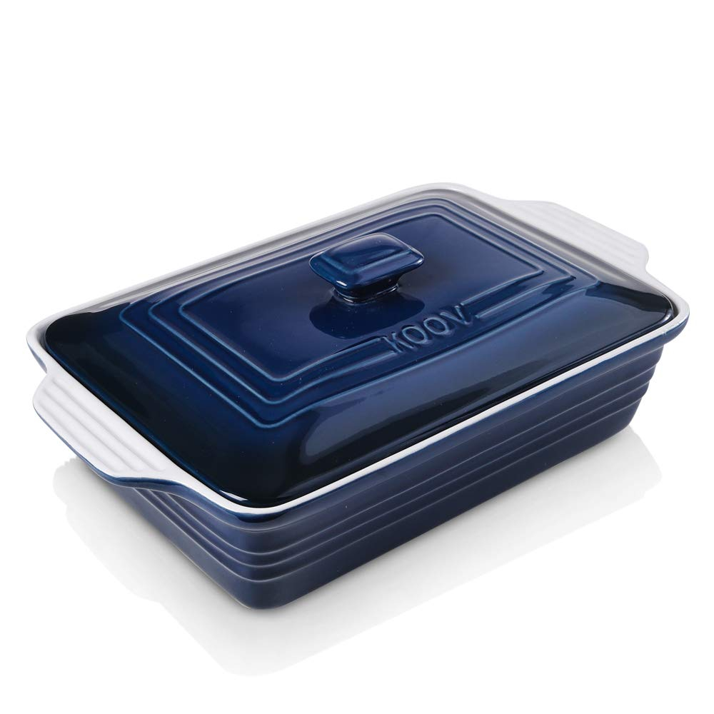 Ceramic Casserole Dish With Lid, Covered Rectangular Set, Lasagna Pan for Cooking, Baking Dish for Dinner, 9 x 13 Inches, Gradient Series (Gradient Blue)