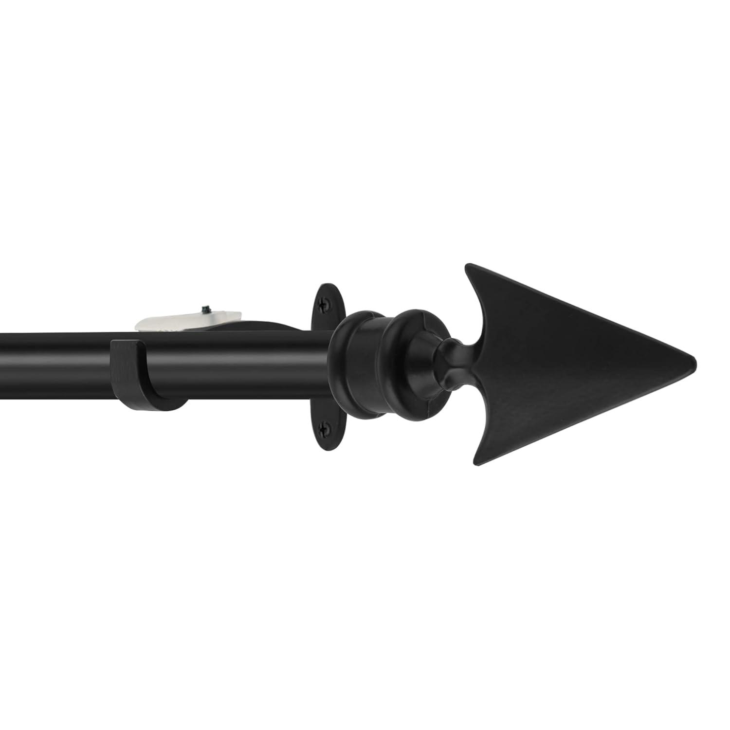 Deco Essential 36 to 66 Inches Adjustable Curtain Rod for Windows with Flat Arrow Finials & Bracket Set (3/4'' Diameter,Black)