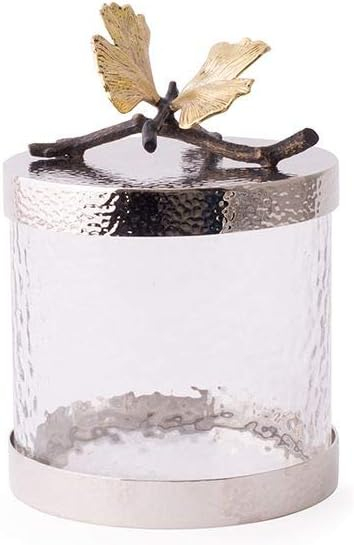 Butterfly Ginkgo Elegant Canister 6"H x 5.5" DIA Crystal and Bronze