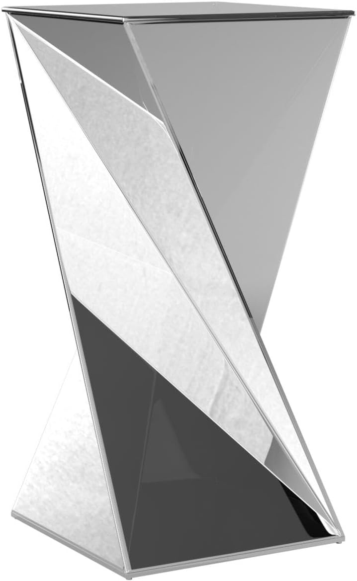 Twisted Silver Mirrored Pedestal End Table, 15" x 15" x 30"