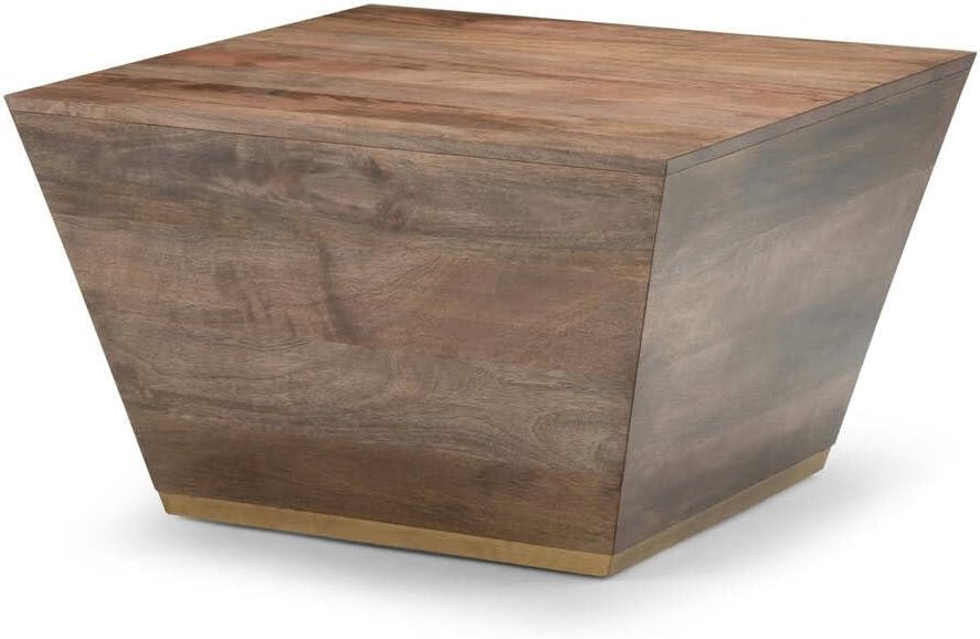 Simpli Home Abba SOLID MANGO WOOD 28 inch Wide Square Modern Coffee Table in Dark Brown, Fully Assembled