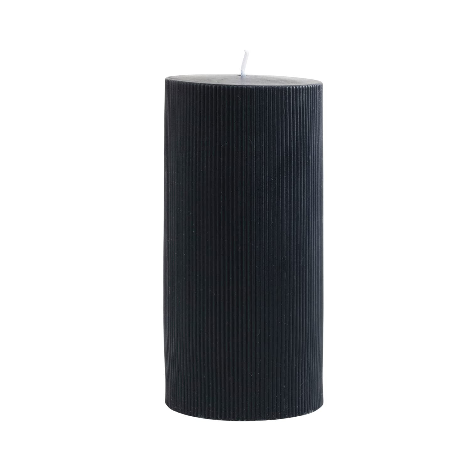 Unscented Pleated Pillar Candle in Powder Finish, Black Noir