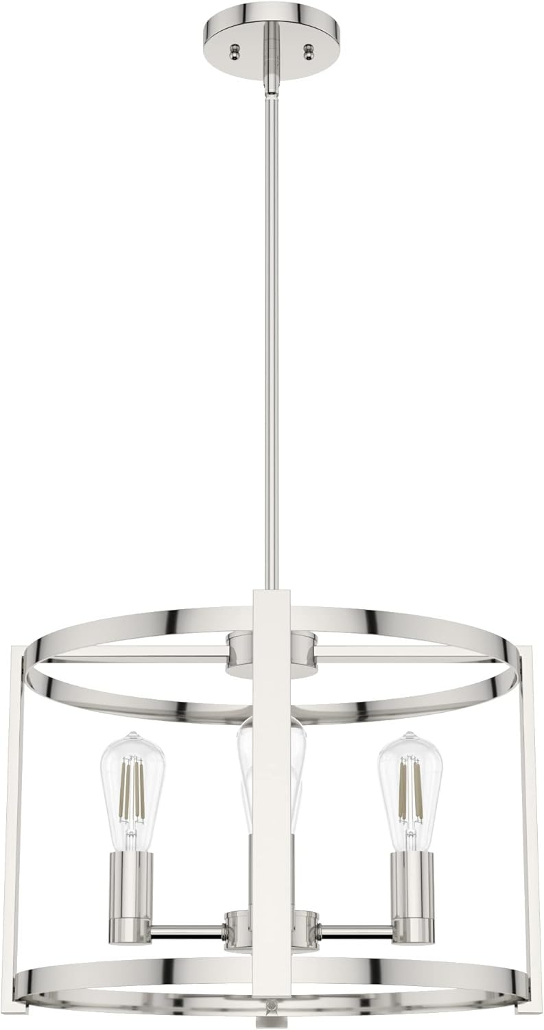 Hunter - Astwood 4-light Polished Nickel, Medium Size Chandelier, Dimmable, Caged Style, Drum Shaped, for Bedrooms, Kitchens, Dining, Living Rooms - 19957