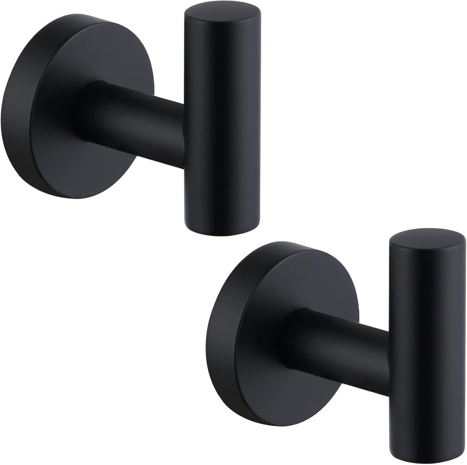 Angle Simple Matte Black Towel Hook 2 PCS, Stainless Steel Kitchen Bathroom Towel Holder, Round Coat Robe Hanger for Wall