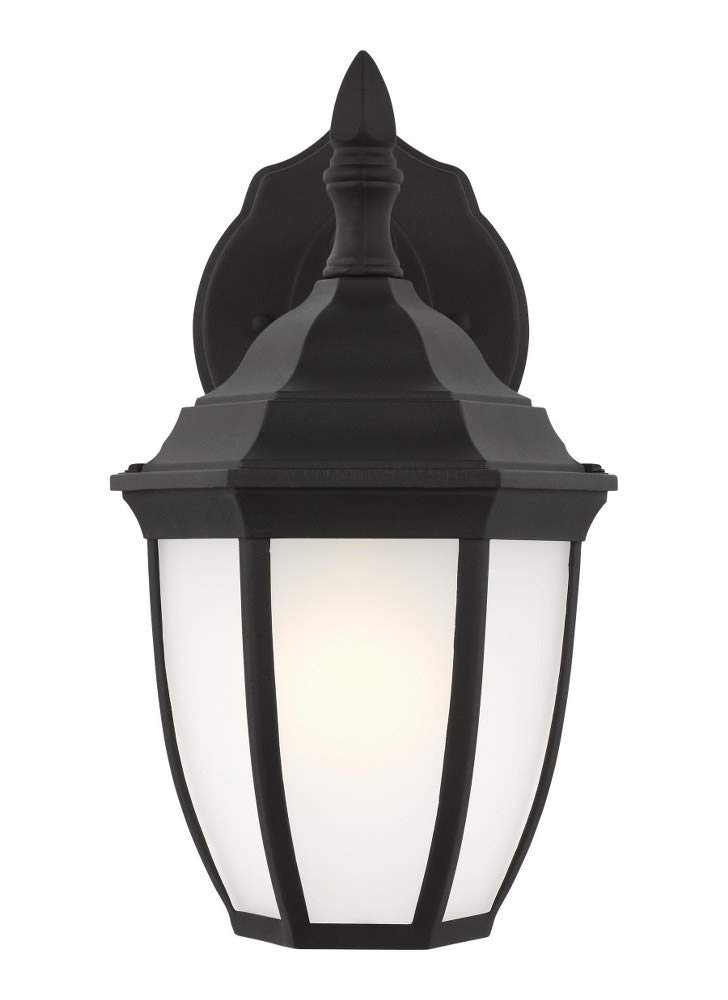 Generation Lighting 89936-12 Bakersville Curved Satin Etched Glass Panel Outdoor Wall Sconce Lighting Fixture, 1-Light 100 Watt, 11" H x 7" W, Black