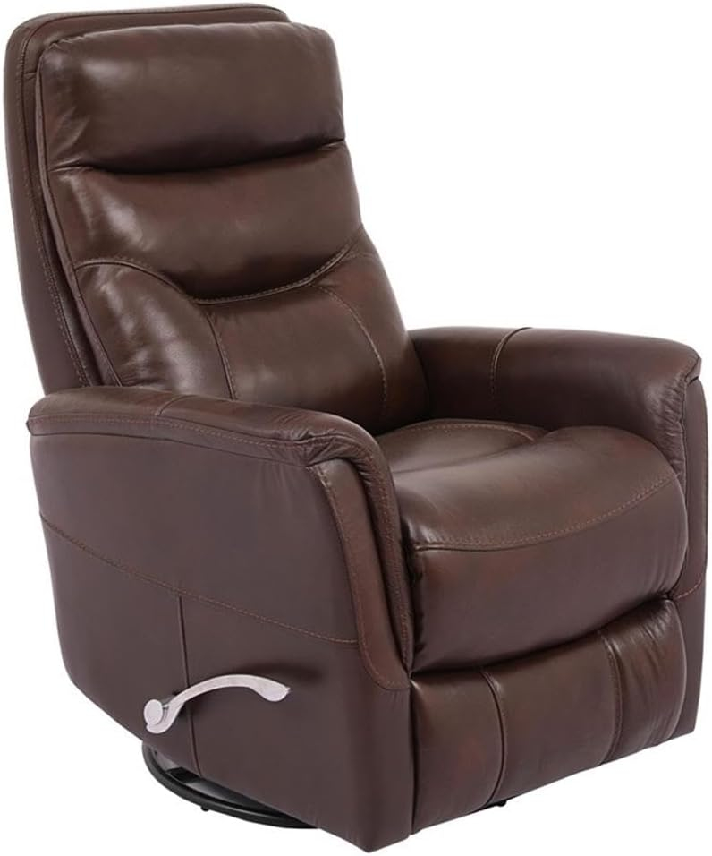 Traditional Brown Leather Swivel Recliner with Wood Accents