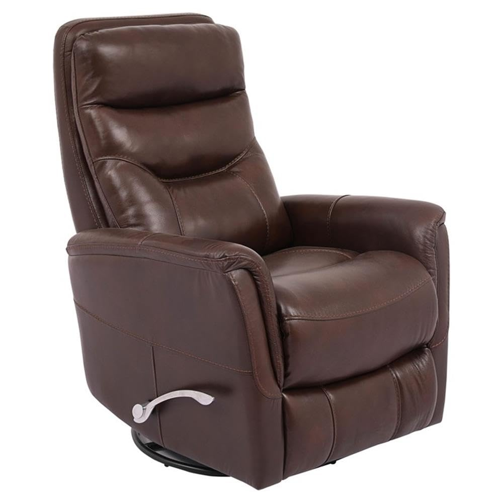Traditional Brown Leather Swivel Recliner with Wood Accents