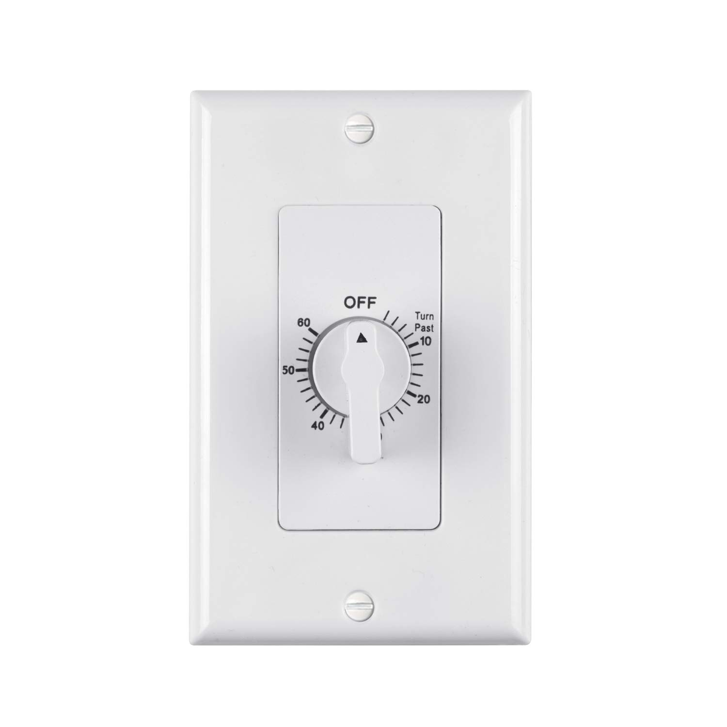 BN-LINK Heavy Duty 60-Minute in-Wall Spring Loaded Countdown Timer, Mechanical Switch,for Bathroom Fan ,Lights Timer, 2 Free Plate (White and Silver Metallic)
