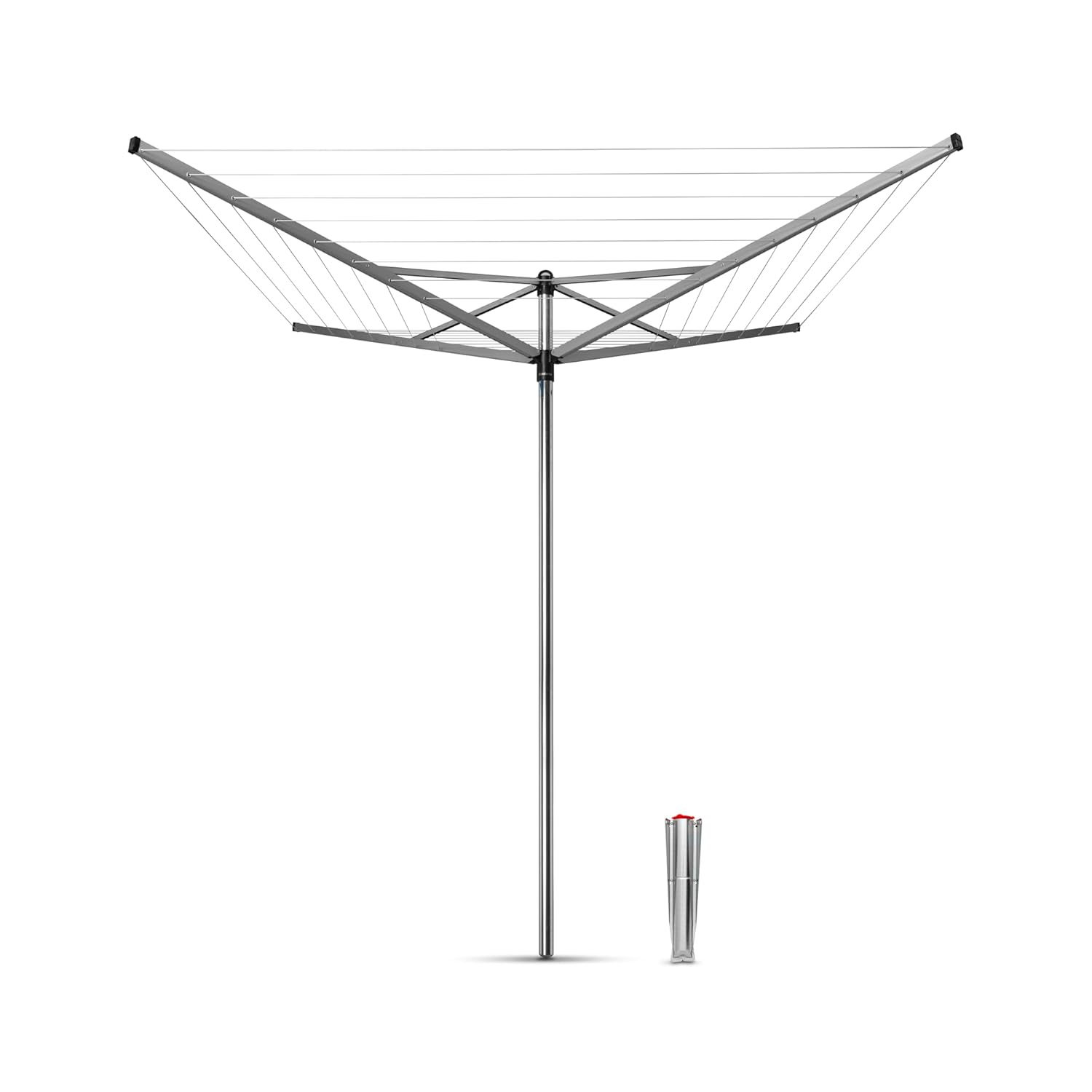 Brabantia Topspinner Outdoor 4 Arm Spinning Clothesline (131 ft/Ø 1.8") Rotating, Folding Clothes Drying Rack + Ground Spike (Gray)