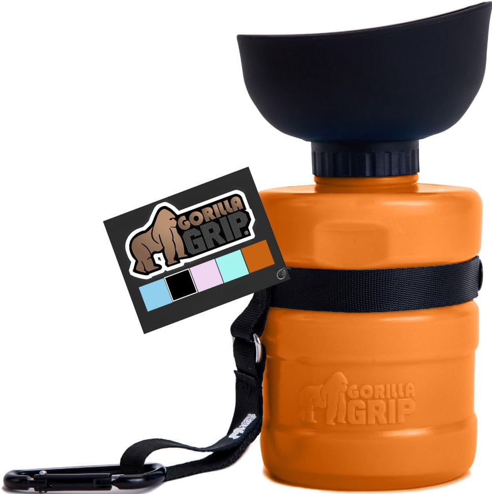 Gorilla Grip Dog Water Bottle, Portable Water Bowl Dispenser for Dogs, 16 oz Leak Proof Pet Travel Squeeze Bottles, Food Grade Silicone, To Go Puppy Essentials, Hiking Camping Trip Accessories, Orange