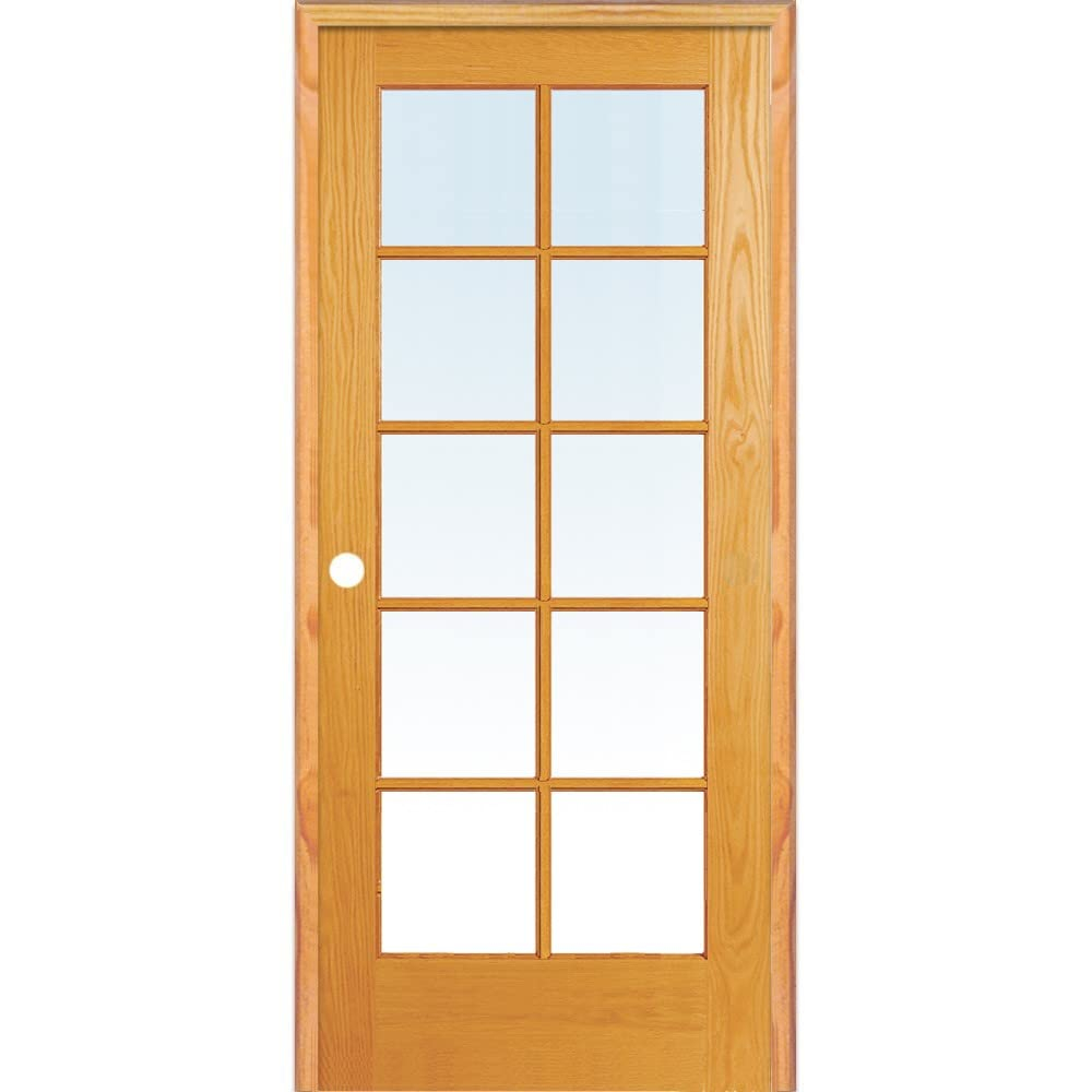32 in. x 80 in. Right Handed Unfinished Pine Wood Clear Glass 10 Lite True Divided Single Prehung Interior Door