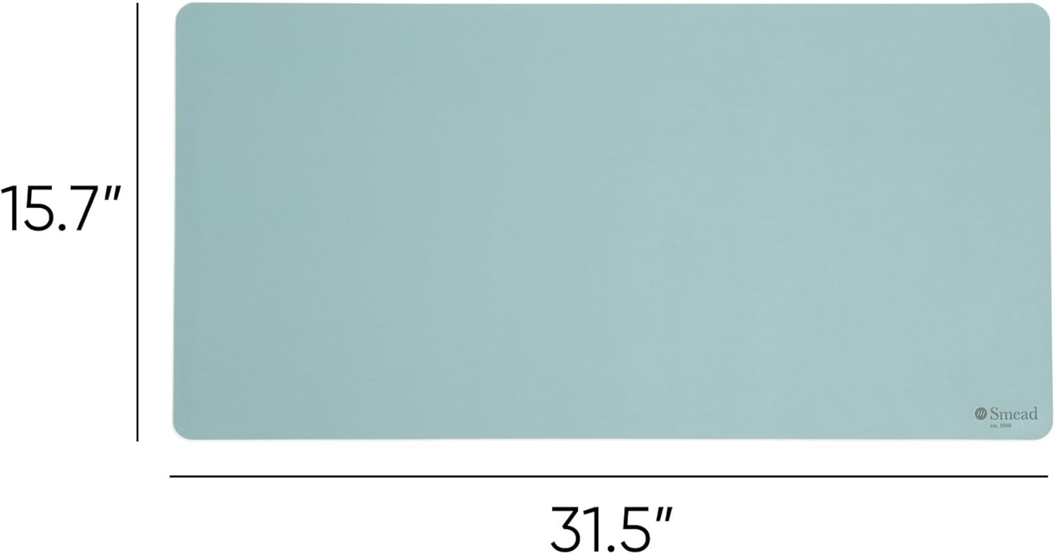 Superior Blue Faux Leather Desk Pad with Non-Slip Backing, 31.5" x 15.7"