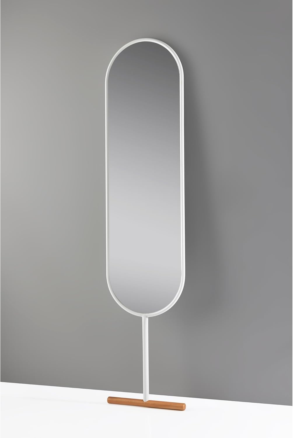 Adesso Home Willy Leaning Mirror, White with Natural Wood Base