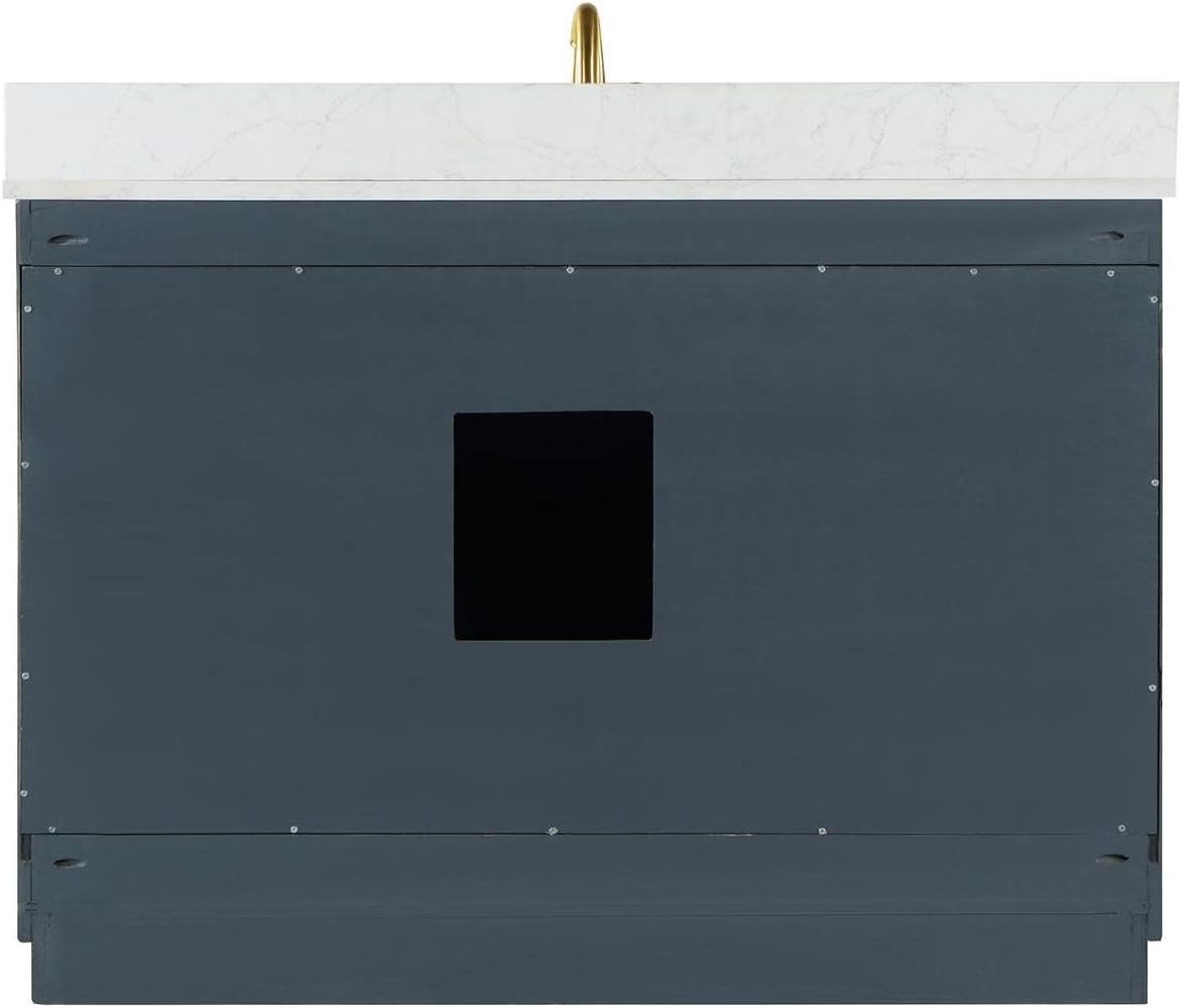 Gazsi 48" Single Bathroom Vanity Set in Black Oak with Grain White Composite Stone Countertop without Mirror
