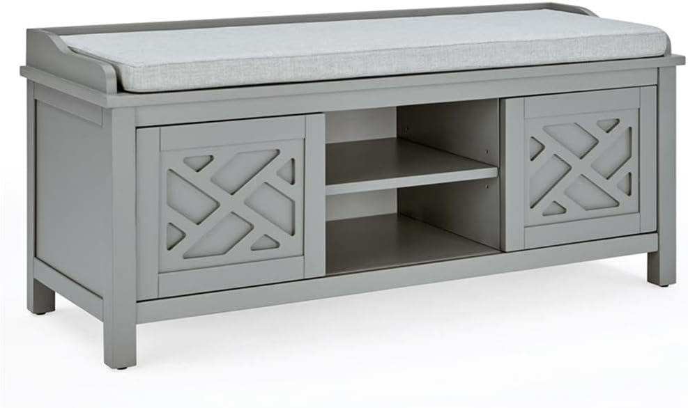 Alaterre Furniture Coventry 45 in. Pine Wood Storage Bench with Cushion, Entryway Organization & Decoration, 3 Adjustable/Removable Cubbies, Gray
