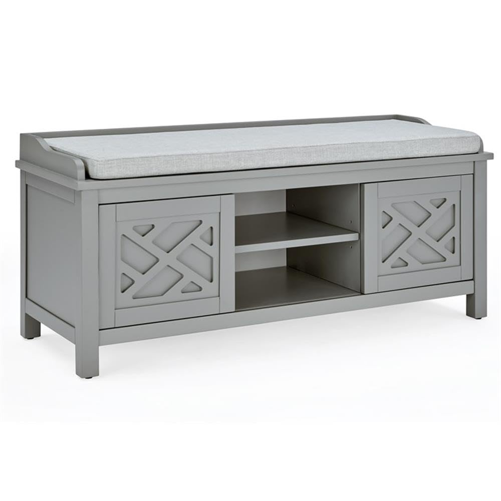 Alaterre Furniture Coventry 45 in. Pine Wood Storage Bench with Cushion, Entryway Organization & Decoration, 3 Adjustable/Removable Cubbies, Gray