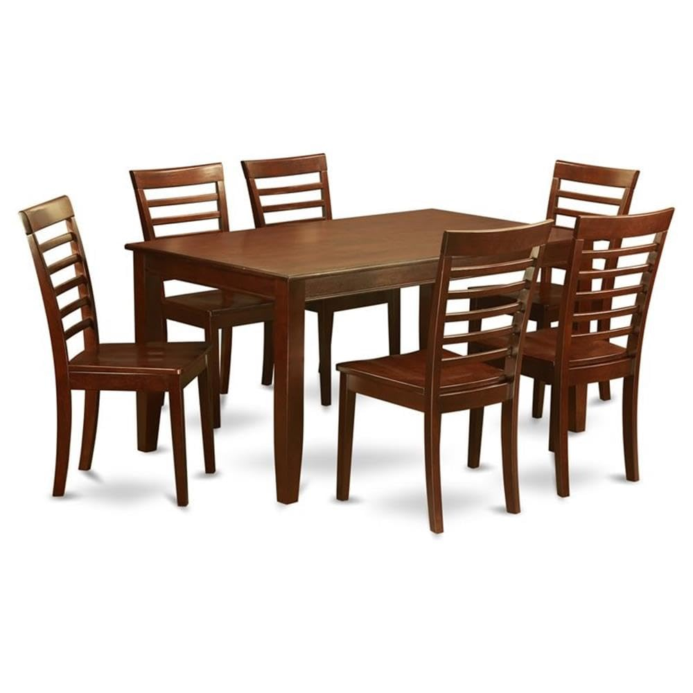 Mahogany 7-Piece Rectangular Dining Table Set with Ladder Back Chairs