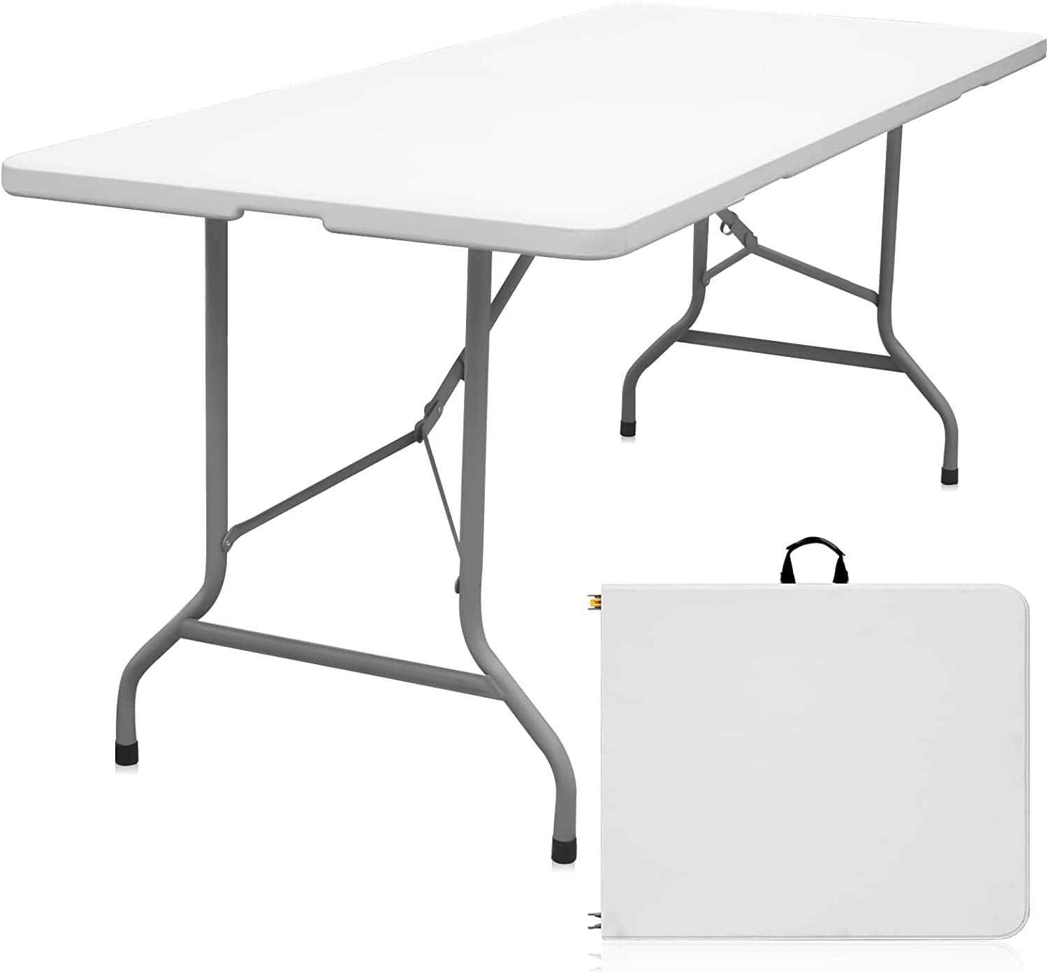 Folding Table 6ft Portable Heavy Duty Plastic Fold-in-Half Utility Foldable Table Plastic Dining Table Indoor Outdoor for Camping, Picnic and Party, White