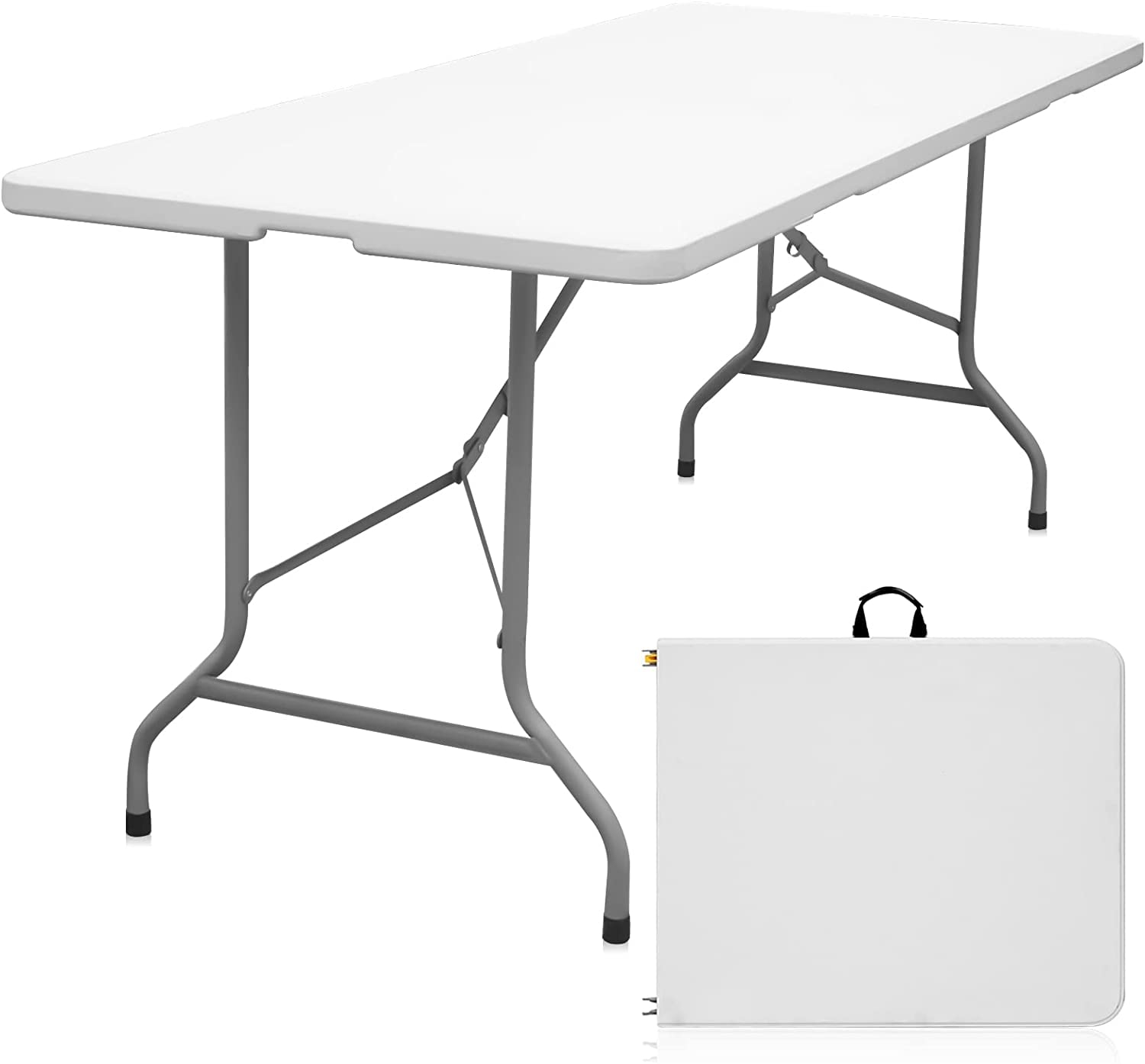 Folding Table 6ft Portable Heavy Duty Plastic Fold-in-Half Utility Foldable Table Plastic Dining Table Indoor Outdoor for Camping, Picnic and Party, White