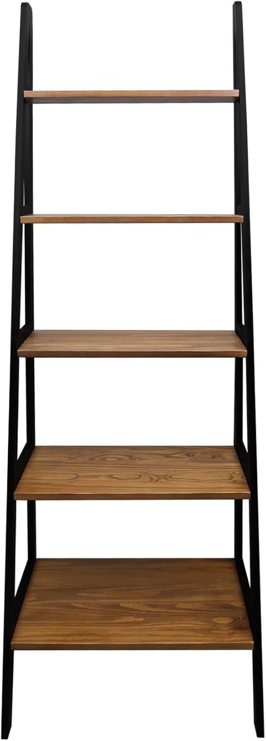 5-Shelf Ladder Bookcase - Rustic Brown/Black
