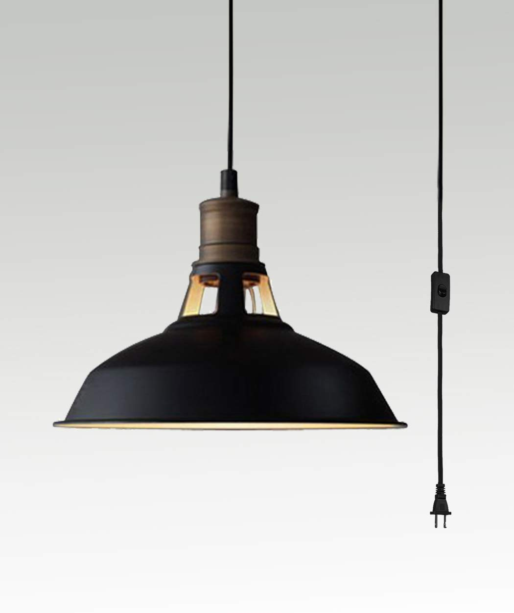 Industrial Plug-in Barn Pendant Light Black Farmhouse with On/Off Switch Pendant