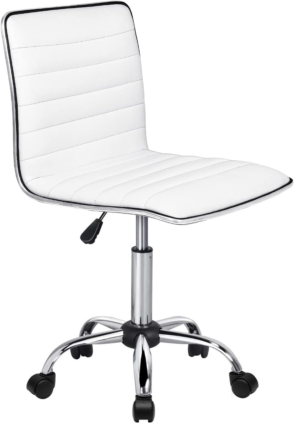 BOSSIN Adjustable Home Office Chair, Mid-Back Armless Ribbed Swivel Task Chair,Vanity Chair for Small Space, Living Room, Make-up, Studying (White)