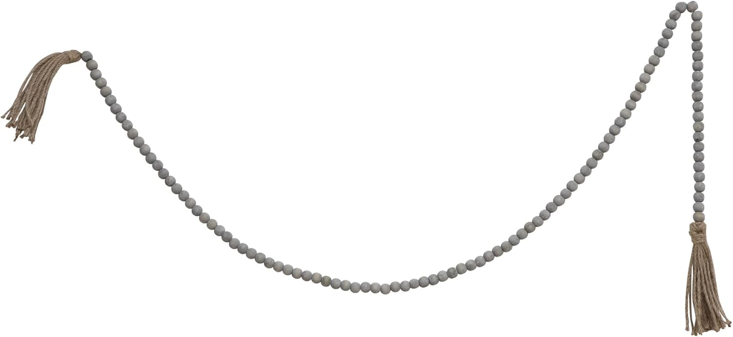 Creative Co-Op Grey Jute & Wood Bead Garland with Tassels