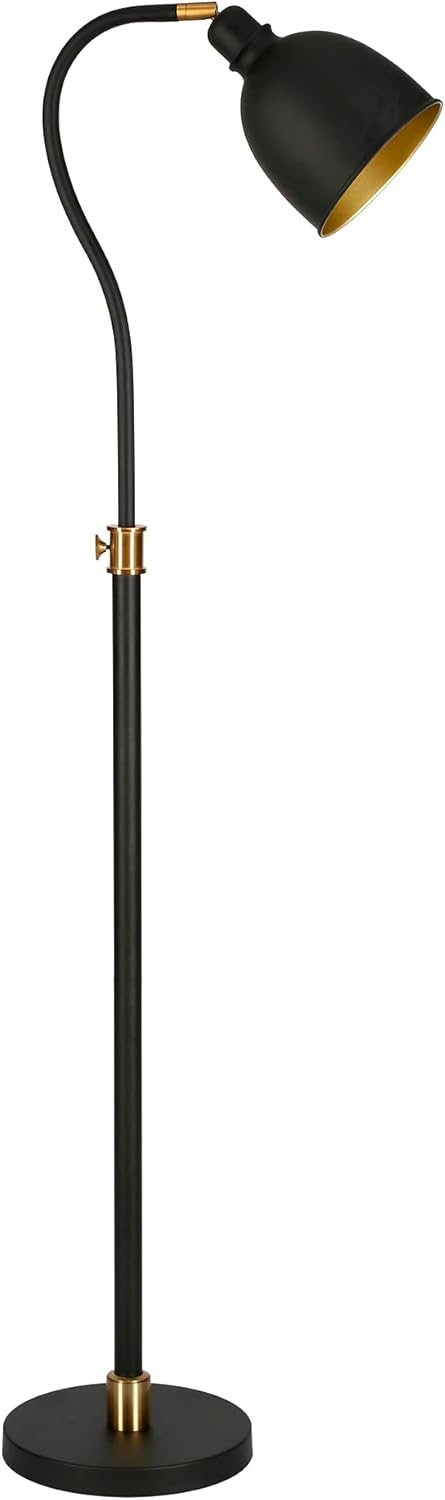 Evelyn&Zoe Vincent Adjustable/Arc Floor Lamp with Metal Shade in Blackened Bronze/Blackened Bronze