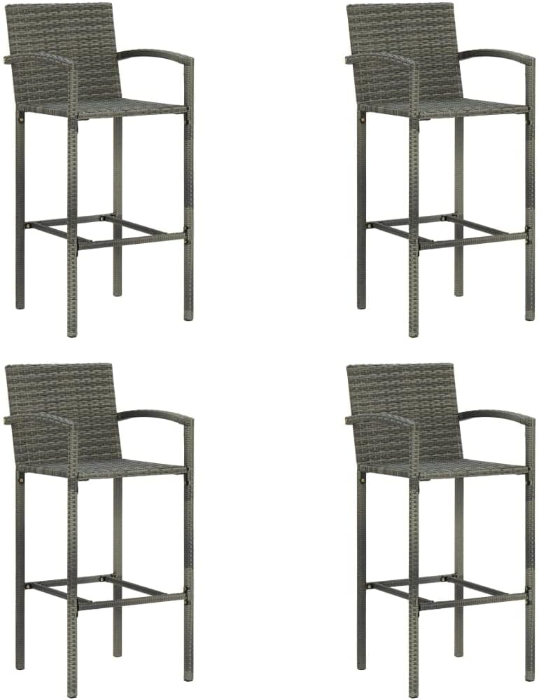 vidaXL Bar Stools 2 pcs Black Poly Rattan