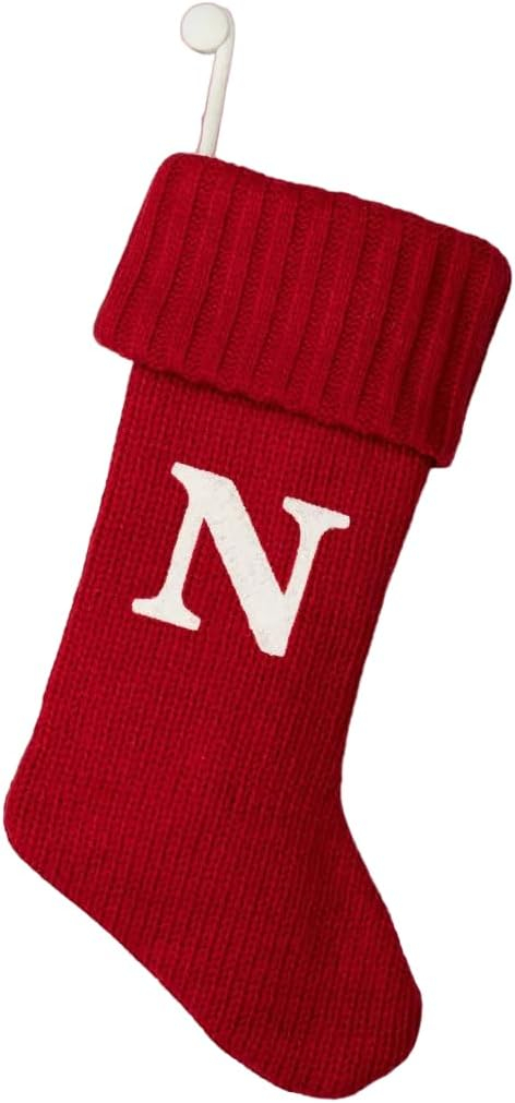 Wondershop Christmas Holiday Red Thick Knit Stocking 20" Monogram Letter N