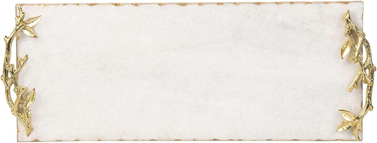 Godinger Marble Serving Tray for Appetizers Desserts Hors D'vour Dish Golden Branch.