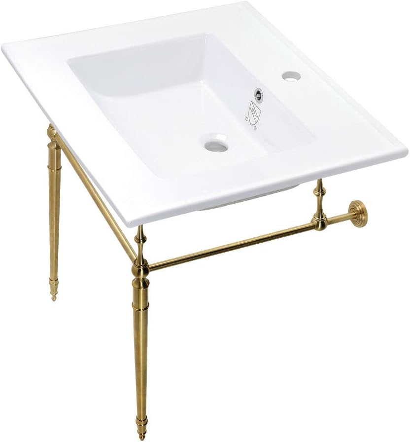 Kingston Brass Edwardian 25-Inch Ceramic Console Sink with Brass Legs (1-Hole)