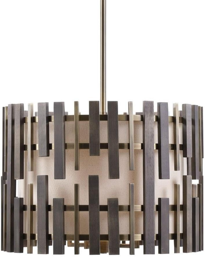 Kalizma Antique Brass 4-Light Drum Pendant with Cream Linen Shade