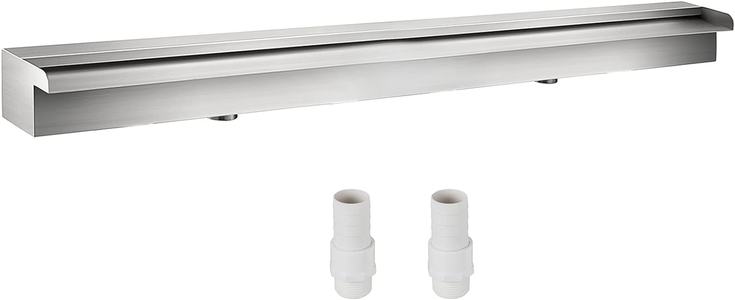 VEVOR Pool Fountain Stainless Steel Pool Waterfall Spillway with Pipe Connector Rectangular Garden Outdoor (59.1")