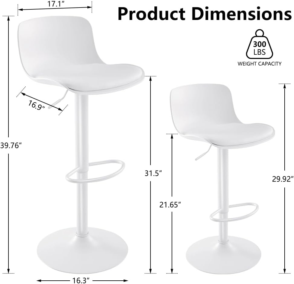 White Adjustable Swivel Metal Bar Stools Set of 2
