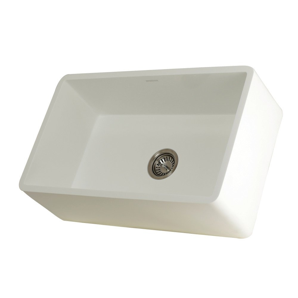 Kingston Brass GKFA301810BC Arctic Stone Solid Surface White Apron Front Farmhouse Single Bowl Kitchen Sink, 30" (L) X 18" (W) X 9-9/16 (D), Matte White