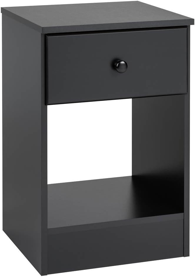 Astrid Black Tall Nightstand with Open Shelf and Solid Wood Knob